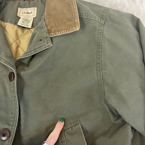 VTG LL Bean Jacket Womens Medium Green Chore Coat Barn Outdoor Workwear Utility - Picture 2 of 12